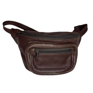 Brown Genuine Leather Fanny Pack Waist Belt Bag Festival Travel Zip Pockets